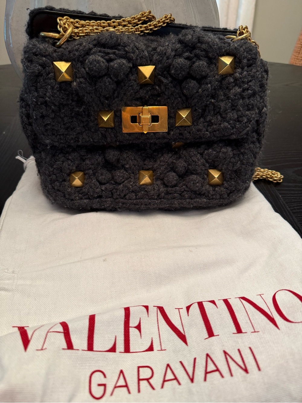 Authentic Valentino Gray Cashmere Rockstud Crossbody Bag